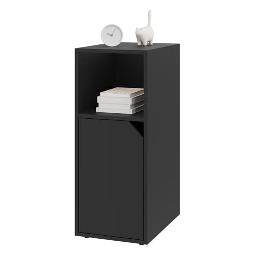 WOLTU Nachttisch schmal, Beistelltisch mit offenem Fach und Tür, Verstellbarer Ablage, 25x62x35 cm, Nachtschrank Bett, Nachtkästchen Nachtkommode modern, für Schlafzimmer, Schwarz, NTS16sz