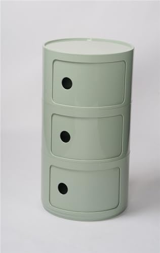 Componibili 2/3/4-Fach Nachttisch Rund mit Schublade & Schiebetür Moderner Beistelltisch Stufiger Aufbewahrungsschrank aus Kunststoff, Vielseitiger Side-Table(Matcha Green,3Tier)