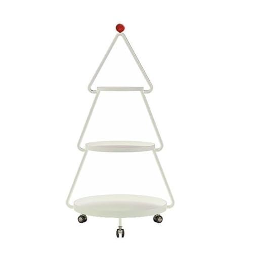 ZJHESXV Kreativer baumförmiger 3-stufiger Sofa-Snackständer, rollbarer Beistelltisch mit Stauraum, moderner dekorativer Wagen für Wohnzimmer, Schlafzimmer und Urlaubsdekor (weiß)