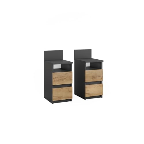 Vicco Nachttisch Monty, Anthrazit/Goldkraft Eiche, 25 x 59.1 cm 2er Set