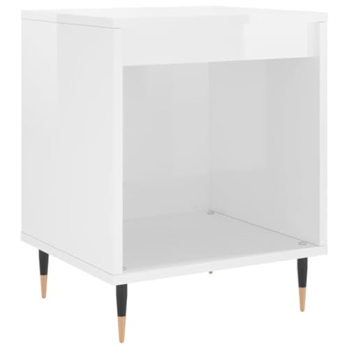 Eleganz Nachttisch Hochglanz-Weiß 40x35x50 cm aus Holzwerkstoff & Metall - Moderner Beistelltisch für Schlafzimmer, langlebig & platzsparend