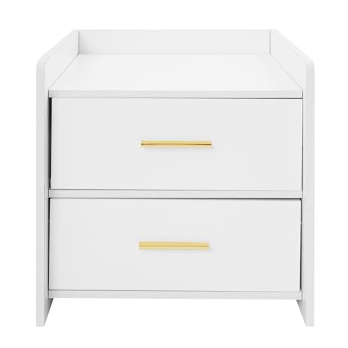 Donened - Nachttisch, Beistelltisch mit 2 Schublade, Schubladenschrank, Nachttisch Holz, für Wohnzimmer, Büro, Schlafzimmer, 40 x 40 x 42cm (Rechteckig)