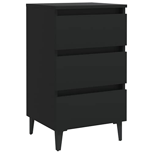 vidaXL Nachttisch mit Metallbeinen 3 Schubladen Nachtschrank Nachtkonsole Nachtkommode Schlafzimmer Schrank Kommode Schwarz 40x35x69cm