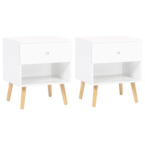 IDMarket - Set mit 2 skandinavischen Nachttischen Emmie 1 Schublade mit Nische, Weiß