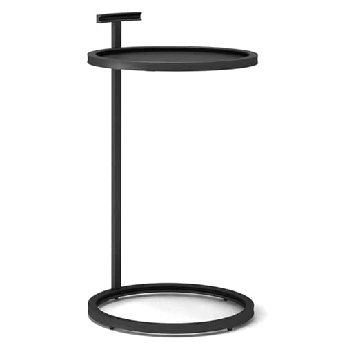 C-förmiger Beistelltisch, runder Beistelltisch, kleiner Nachttisch aus Metall, moderner Akzenttisch, Snack-Beistelltisch für Sofa, Couch und Bett im Wohnzimmer (40 x 70 cm, schwarz) (Schwarz 40 x 70