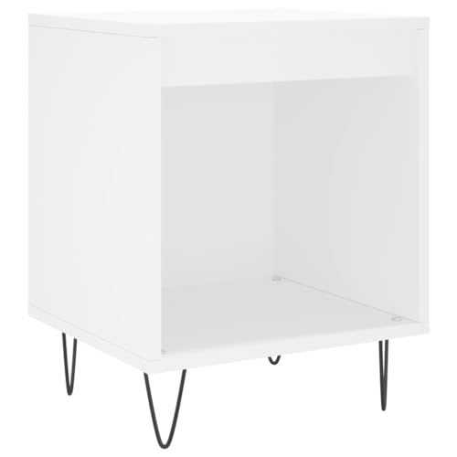 Eleganz Nachttisch Weiß 40x35x50 cm aus Holzwerkstoff & Metall - Moderner Beistelltisch für Schlafzimmer, Kompakt & Langlebig - Ideal für kleine Räume