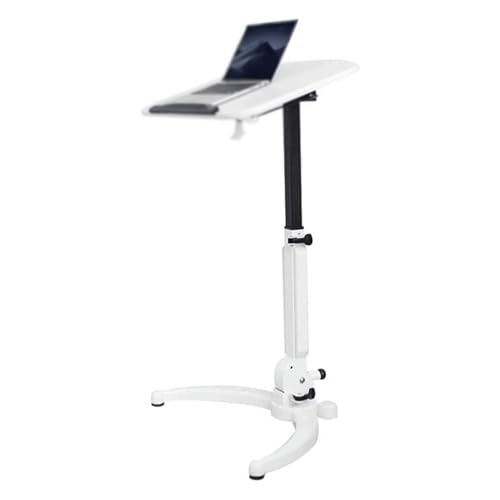 HPTHLY Laptoptisch aus Aluminiumlegierung, rollbar, Überbetttisch, höhenverstellbar, Beistelltisch mit Rädern, mobiler Stehpult für Überbett und Nachttisch, weiß, 52,1 x 71,1 cm
