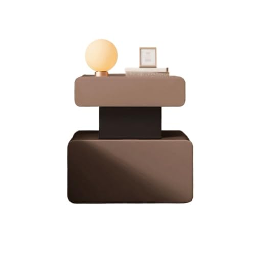 Lijiaxiuyc-101 Nachtkästchen mit Stauraum Nachttisch aus Holz, kleine Schlafzimmeraufbewahrung, braunes Sideboard mit Doppelschublade und unregelmäßiger Aufbewahrung Leder(Klein)