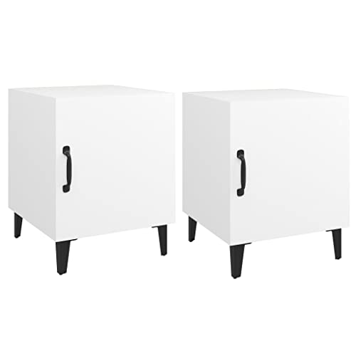 Eleganz Nachttische 2 STK. Weiß Holzwerkstoff & Metall - Modernes Design, Platzsparend, Ideal für Schlafzimmer & Gästezimmer