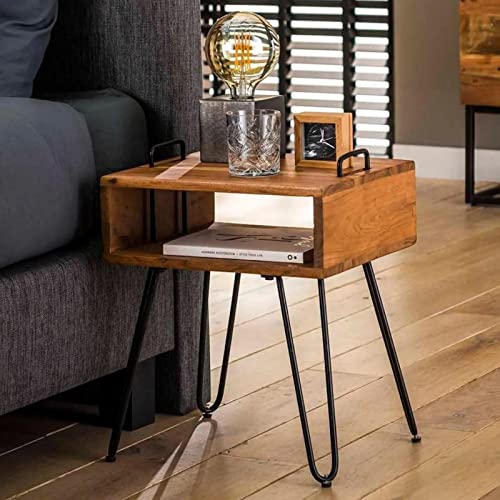 Ringo-Living Nachttisch mit Schublade & Ablage - Vintage Beistelltisch für Dein Bett - Schubladenschrank für Dein Boxspringbett - Nachtschrank aus Holz & Metall - Nachttisch Boxspringbett 48 cm hoch