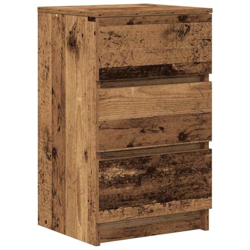 kangqiling 861351 Nachttisch mit 3 Schubladen, antikes Holz, 39 x 35 x 65 cm, Braun