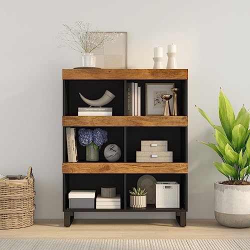 KATERYY Beistellschrank 85x33x107 cm Massivholz Mango,Robuster Beistellschrank aus Mangoholz im Industrial Style mit viel Stauraum Schlafzimmer, Nachttische