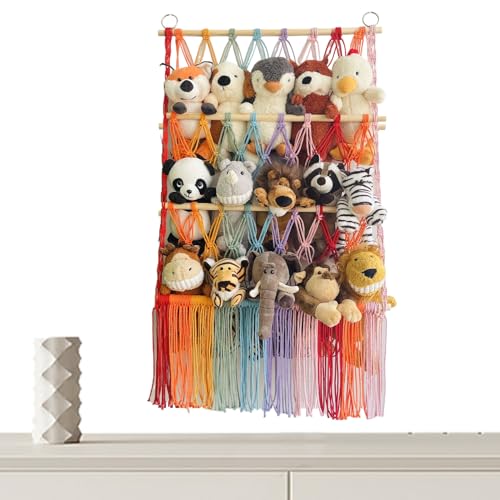 Pcingsia Stofftierhalter – Boho Hängemattenecke 3 Ebenen, ästhetische, platzsparende Organisation für Mädchenzimmer, Zuhause, Kinderzimmer, Eckschrank, Nachttisch