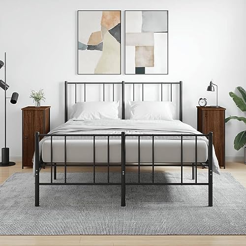 HETFTJN Nachttische 2er Set Braun Eiche 32x42x80 cm Industrie Look mit 2 Fächern, verstellbare Füße, Stabiler Eisenrahmen, Modernes Sideboard für Schlafzimmer und Wohnzimmer