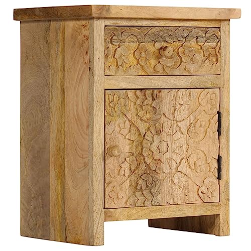 Gecheer Nachttisch Massivholz Mango 40x30x50 cm, Nachtschrank Nachtkonsole Nachtkommode Schlafzimmer Schrank Kommode/ 246152