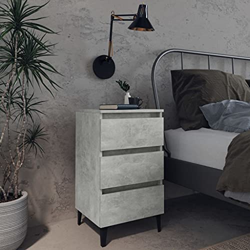 FIRBNUS Bedside Table Nachtkonsole Beistelltisch mit Stauraum Night Stand Nachttisch mit Metallbeinen Betongrau 40x35x69 cm Bett Kommode Telefontischchen Starkes Material Skandinavischen Design