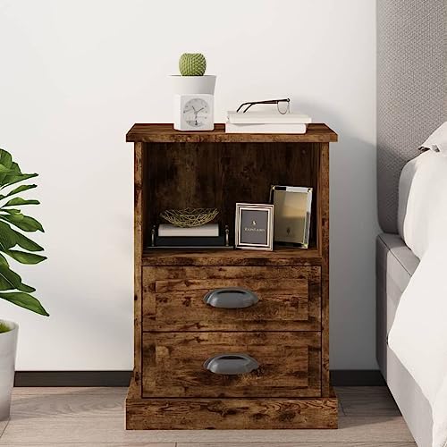 MOBCANT Nachttisch, Bedside Table Beistellschrank Telefontisch Nachtschrank Geeignet für Wohnstube Schlafzimmer Schlafsaal Hotel Räuchereiche 43x36x60 cm