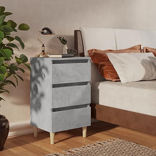OHOOWOO Nachttische mit Massivholz-Beinen 2 STK. Betongrau 40x35x69 cm,Funktionaler Nachttisch im skandinavischen Stil mit DREI Schubladen für optimalen Stauraum Schlafzimmer, Nachttische