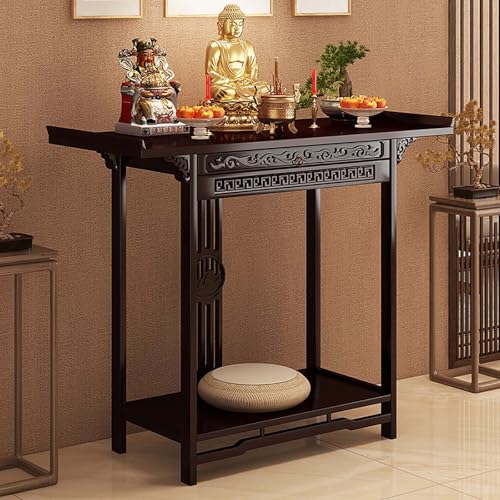MESCXTY Rustikaler Nussbaum Nanzhu Holz Konsolentisch Altartisch, 80cm/31,5in, 100cm/39,4in, 120cm/47,2in, Persönlicher Gebetsschrein, Buddhistischer Saal, Ahnensaal