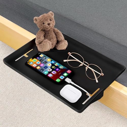 Kongming Nachttisch Regal Betttablett klemmbar hängend ans Hochbett Bett Organizer Bettablage zum einhängen mit Kabelbuchtens für Studentenwohnheim und Kinderzimmer (schwarz)