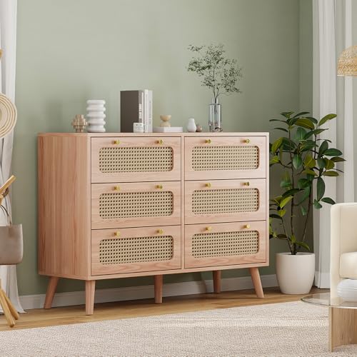 Aufbewahrungsschrank aus Rattan mit 6 Schubladen, moderne Aufbewahrungsschränke aus Naturholz, Nachttisch für Ankleidezimmer, Flur, Wohnzimmer, Schlafzimmer
