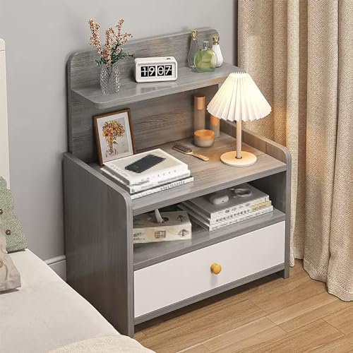Grauer Nachttisch mit Schublade, stilvoller Nachttisch für Schlafzimmer und Wohnzimmer, Aufbewahrung, vielseitiger Nachttisch, Beistellschrank, kompakt, 33 x 26 x 60 cm