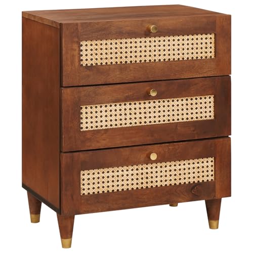 Rantry Nachttische Braun Rattan und massives Mangoholz Nachtschrank Model4018889
