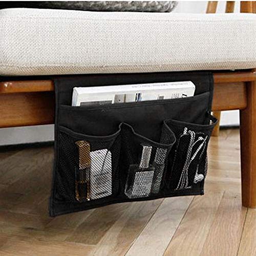 WADY Nachttisch-Organizer 4 Taschen Bett Sofa zum Aufhängen Halterung Tasche für Buch Handy Gläser TV Fernbedienung (schwarz)