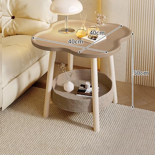 Blumenförmiger Beistelltisch, 2-stufiger Beistelltisch aus Metall, Couchtisch, kleiner Sofa-Beistelltisch, Akzent-Nachttisch für Wohnzimmer, Schlafzimmer, Garten, kleine Räume (40 x 40 x 50 cm, Khaki