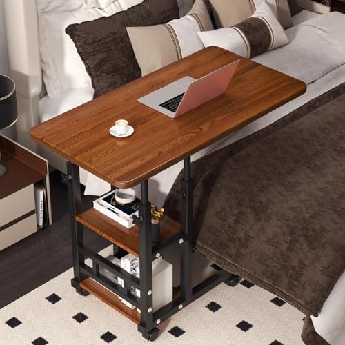 C-förmiger Überbetttisch, mobiler höhenverstellbarer Laptop-Schreibtisch, rollbarer mehrschichtiger Nachttisch, robuster Stahlrahmen, vielseitiger Beistelltisch für Schlafzimmer und Wohnzimmer (Weiß