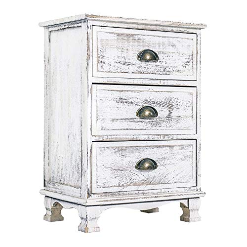 Rebecca Mobili Nachtkommode Nachttisch 3 Schubladen Holz Weiß Shabby Eingang Schlafzimmer - Maße: 60 x 37 x 28,5 cm (HxLxB) - Art. RE4268