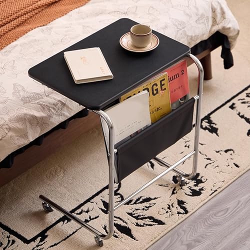 Moderner mobiler Beistelltisch für Sofa, rollbarer Beistelltisch mit Rollen, Nachttisch für Snacks, Laptops und Bücher, stilvoller schwarzer Tabletttisch