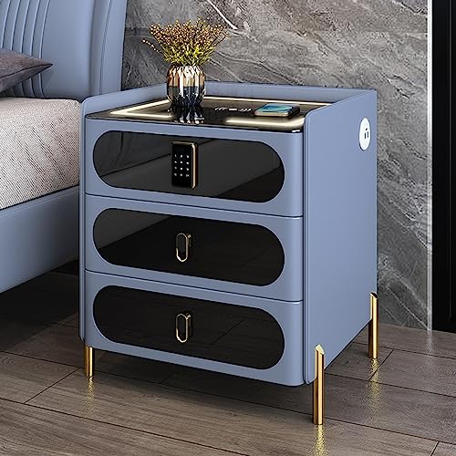 Smart Nachttisch mit Kombinationsschloss Drahtloses Laden LED-Beleuchtung USB-Anschluss und Bluetooth-Lautsprecher Multifunktionaler LED-Beistelltisch für Schlafzimmer und Wohnzimmer 3 Farben