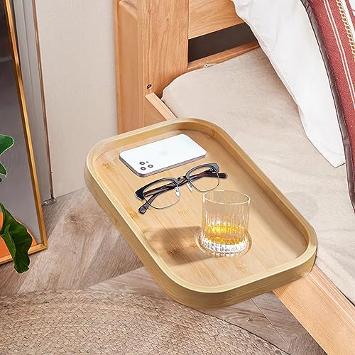 XLSBZ Nachttisch Regal Hängend,Nightstand Tray Holz Bettablage Nachttisch zum Anklemmen,Bett Organizer Nachttisch für Mobiltelefon, Fernbedienung, Wasserbecher (Holzfarbe)