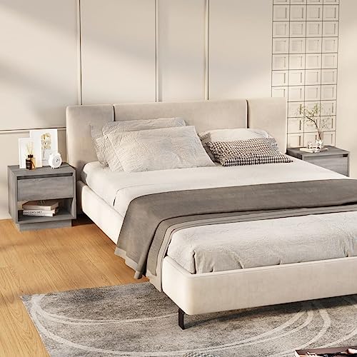 Mokuyary Nachttische 2 STK. Grau Sonoma 45x34x44 cm Holzwerkstoff Beistelltisch, Nachtschrank Schlafzimmer, modern für Wohnzimmer Schlafzimmer Arbeitszimmer Gästezimmer