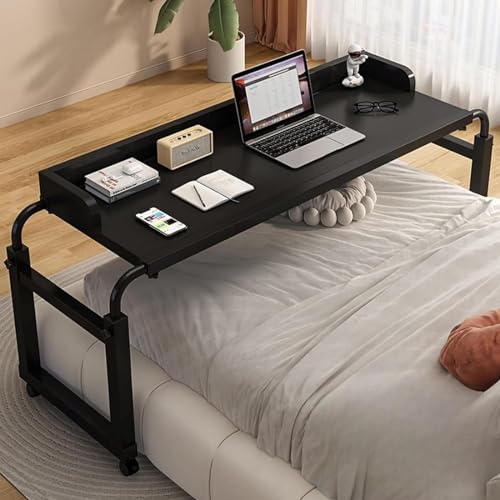 Verstellbarer Betttisch mit Rädern, rollbarer Nachttisch für Doppelbetten/Queensize-/K ingsize-Betten, mobiles Essenstablett und medizinischer Tisch, Höhe 115–210 cm