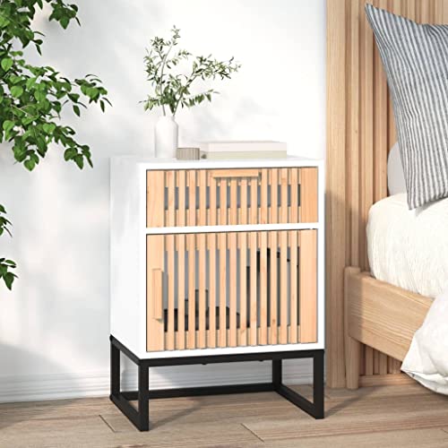 OHOOWOO Nachttisch Weiß 40x30x55,5 cm Holzwerkstoff & Eisen,Modernes Nachttischchen im skandinavischen Stil mit viel Stauraum für das Schlafzimmer Schlafzimmer, Nachttische