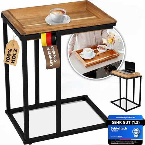 HOLZFASER Beistelltisch Holz [C-Form] Kleiner Beistelltisch für Couch & Sofa – Multifunktionales & abnehmbares Tablett – Side Table für Wohnzimmer, Laptop Tisch, Sofatisch, Beistelltische Klein