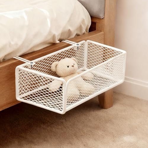 Vivikivi Hängender Aufbewahrungskorb Metall für Nachttisch, Hängekorb für Bücher, Telefone, Brillen, Zeitschriften, Hängeorganizer für das Homeoffice, das Schulwohnheim (Weiß, 27 x 15 x 9cm)