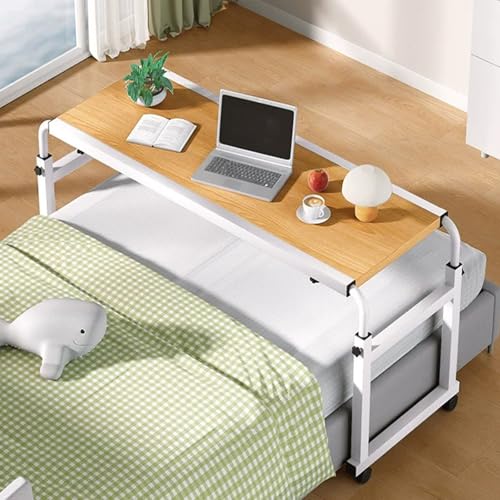 Höhenverstellbarer Betttisch, rollbarer Laptop-Schreibtisch für Zuhause, Krankenhaus, Nachttisch, tragbarer Arbeitsplatz, multifunktionaler Nachttisch mit Rädern