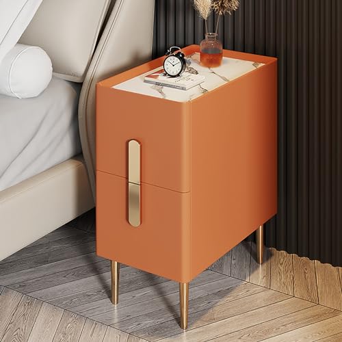 Moderner Nachttisch mit Schublade, schmaler Nachttisch, stilvolles Rockboard-Design, Leder-Finish, perfekt für Schlafzimmermöbel, moderner Beistellschrank