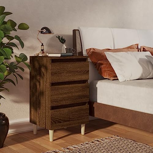 KATERYY Nachttisch mit Massivholz-Beinen Braun Eiche 40x35x69 cm,Skandinavischer Nachttisch mit Schubladen stilvolle Aufwertung für Ihr Schlafzimmer Schlafzimmer, Nachttische