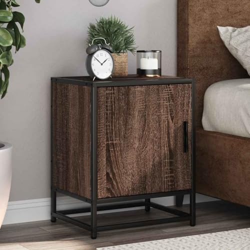 Mokuyary Nachttisch Braun Eichen-Optik 40x31x50 cm Holzwerkstoff Metall Beistelltisch, Nachtschrank Schlafzimmer, modern für Wohnzimmer Schlafzimmer Arbeitszimmer Gästezimmer A2