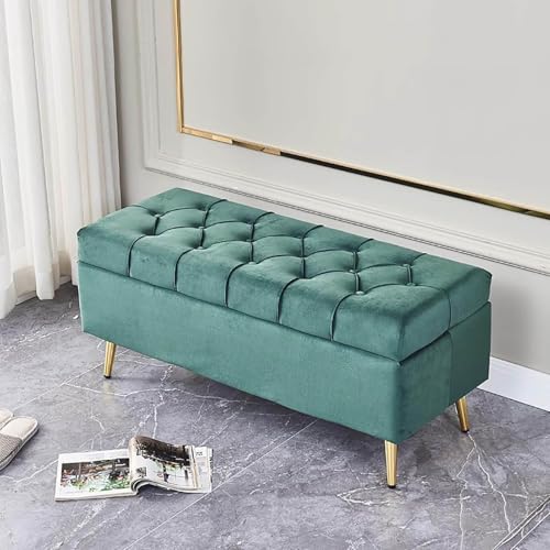 Moderner Ottoman-Würfel, mit weichem Stauraum, gepolsterte Fußstütze, gesteppt, Schalthocker, Schuhe, Hocker, Nachttisch, Schlafzimmer, Möbel dekoriert (Größe: 60 x 40 x 45 cm, Farbe: Dunkelgrün)