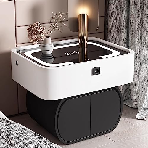 Nachttische Smart Cabinet, mit Schubladen, USB/dreifarbiges Licht/kabelloser Ladeanschluss/Fingerabdru ckschloss (Farbe: Weiß, Größe: 4)
