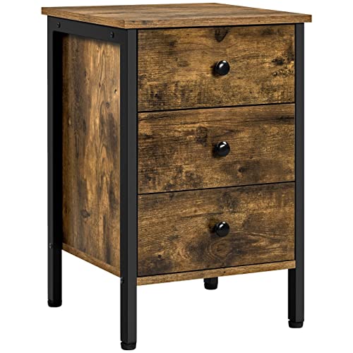 Yaheetech Nachttisch Nachtschrank mit 3 Schublade Boxspringbett Nachtkommode Industrie-Design Beistelltisch für Wohnzimmer/Schlafzimmer, Vintagebraun-schwarz