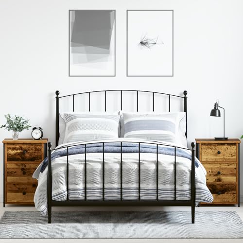 Qnhdfrt Nachttische Set aus Altholz-Optik Spanplatte Metall Braun Rechteckig Rustikale Nachttische für Schlafzimmer 2er Set mit Verwittertem Finish