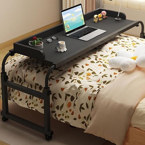 Überbetttisch für Kingsize-Betten, Überbetttisch mit höhenverstellbaren Rädern, tragbarer rollbarer Computertisch für Krankenhäuser, drehbarer Stehpult mit Rollen, höhenverstellbar (schwarz, 17,7 Zol