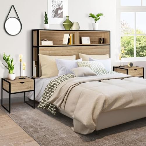 IDMarket - Kopfteil 165 cm + 2 Nachttische, Industrie-Design