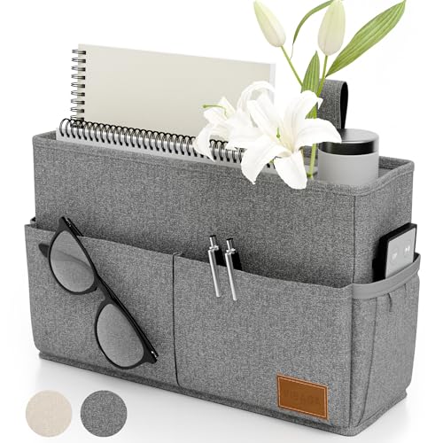 Großer Nachttisch-Caddy mit großen Taschen und Flaschenhalter, um all Ihre Accessoires einfach zu organisieren – die perfekte Aufbewahrung im Studentenwohnheim – passend für alle Krankenhausbetten und